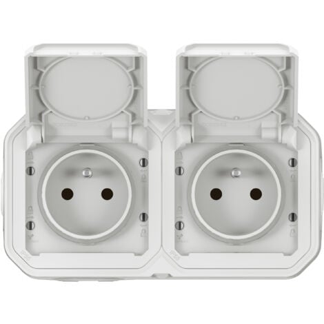 Legrand - Double prise de courant horizontale avec volet Plexo complet saillie - blanc