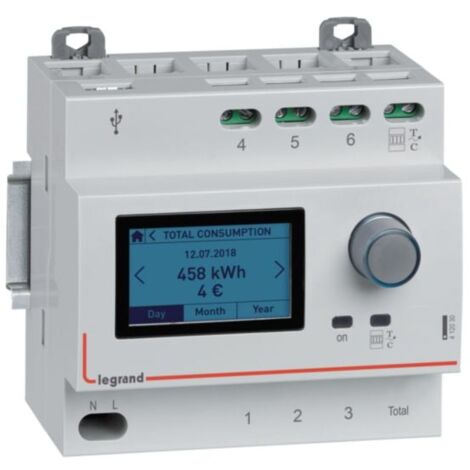 Legrand – Ecocompteur modulable 5 postes 230V – Mesure consommation d'énergie – Installation sur rail DIN – Compatible système DIN-rail