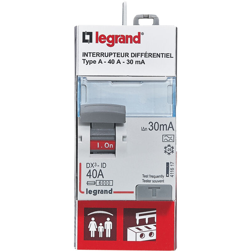 Legrand - Interrupteur différentiel bipolaire - 2P - type a 30mA arrivée haut/départ haut 40A