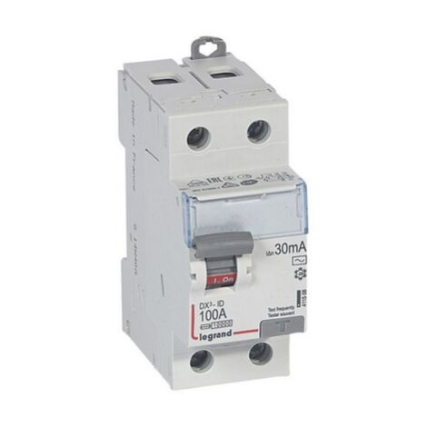 Legrand – Interrupteur différentiel 2P 230V 100A type AC 30mA – Arrivée haute et départ bas à vis – Rail DIN – Indication visuelle ON/OFF