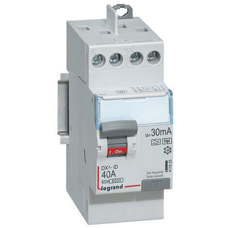 Legrand – Interrupteur différentiel 2P 230V 40A type F 30mA – Arrivée haute et départ haut à vis – 2 modules pour protection circuits sensibles