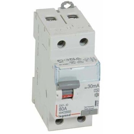 Legrand – Interrupteur différentiel 2P 230V 80A type A – Arrivée haute et départ bas à vis – Rail DIN – Protection contre défauts d'isolement