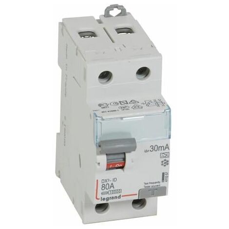 Legrand – Interrupteur différentiel 2P 230V 80A type A – Arrivée haute et départ bas à vis – Rail DIN – Protection contre défauts d'isolement