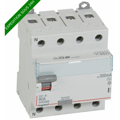 Legrand – Interrupteur différentiel DX³-ID 4P 400V 80A type A 300mA – Arrivée haute départ bas à vis – Protection optimale circuits spécialisés