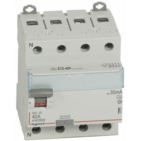 Legrand Interrupteur différentiel DX³-ID arrivée haute et départ bas à vis - 4P 400V 40A typeA 30mA - 4 modules