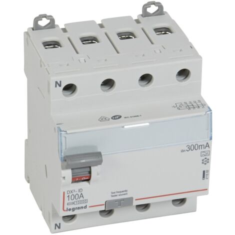 Legrand – Interrupteur différentiel tétrapolaire 400V 100A type A 300mA – Arrivée haute et départ bas à vis – 4 modules – Protection contre les défauts d'isolement