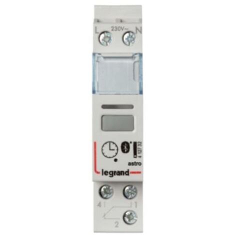 Legrand – Interrupteur horaire astronomique Bluetooth 230V 16A – Programmation hebdomadaire/journalière – Rail DIN – Gestion énergie et éclairage