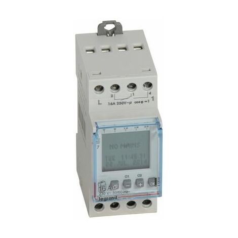 Legrand – Interrupteur horaire programmable digital 16A – 230V – 2 canaux – Programmation journalière/hebdomadaire – Écran LCD