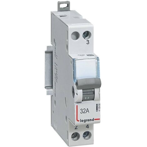 Legrand – Interrupteur modulaire 412900 – Va-et-vient 1 module 250V – Courant 32A – Pose sur rail DIN – Borne à vis pour câbles 1.5-6 mm²