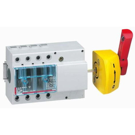 Legrand – Interrupteur sectionneur 63A – 4 pôles – Commande latérale avec poignée rouge – Tension 690V – IP2X pour installations électriques
