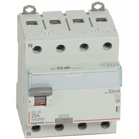 LEGRAND LEG411660 INTERRUPTEUR DIFFÉRENTIEL DX-ID VIS/VIS 4P 400 V 25 A TYPE AC 30 MA DÉPART BAS 4 M