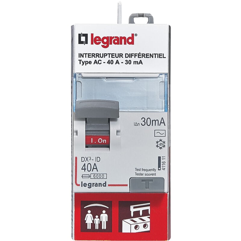 Legrand - Interrupteur différentiel bipolaire - Type ac 30mA arrivée haut/départ haut par bornes à vis 40A