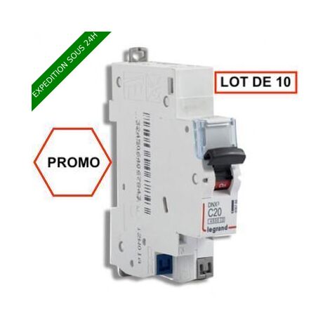 Legrand – Lot de 10 disjoncteurs 20A auto PH+N courbe C 4.5kA 230V – Protection contre courts-circuits – Fixation rail DIN