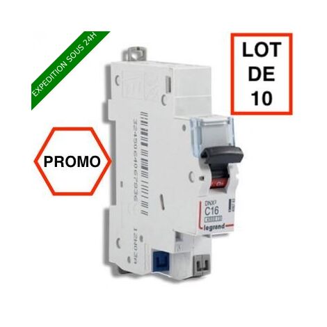 Legrand – Lot de 10 disjoncteurs unipolaires 16A – Courbe C – Connexion auto – Protection contre courts-circuits – Rail DIN
