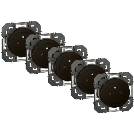 Legrand – Lot de 5 prises avec terre à assembler – Aluminium noir – 3680W, 250V, 16A – Sécurité enfant – Fixation vis fournie