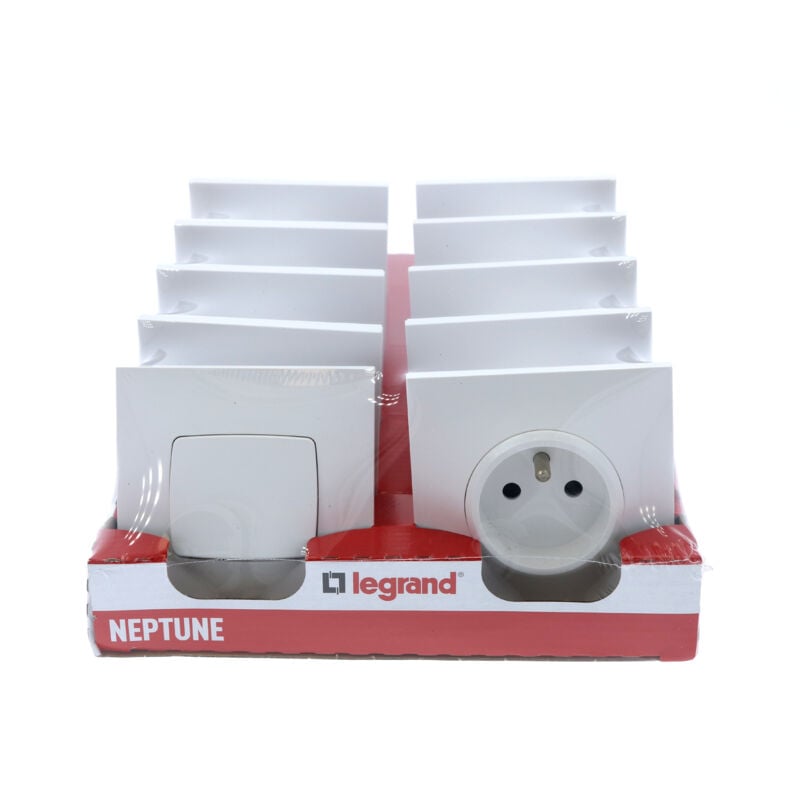 Legrand - Lot 2 interrupteurs ou va-et-vient + 10 prises de courant Neptune - Blanc