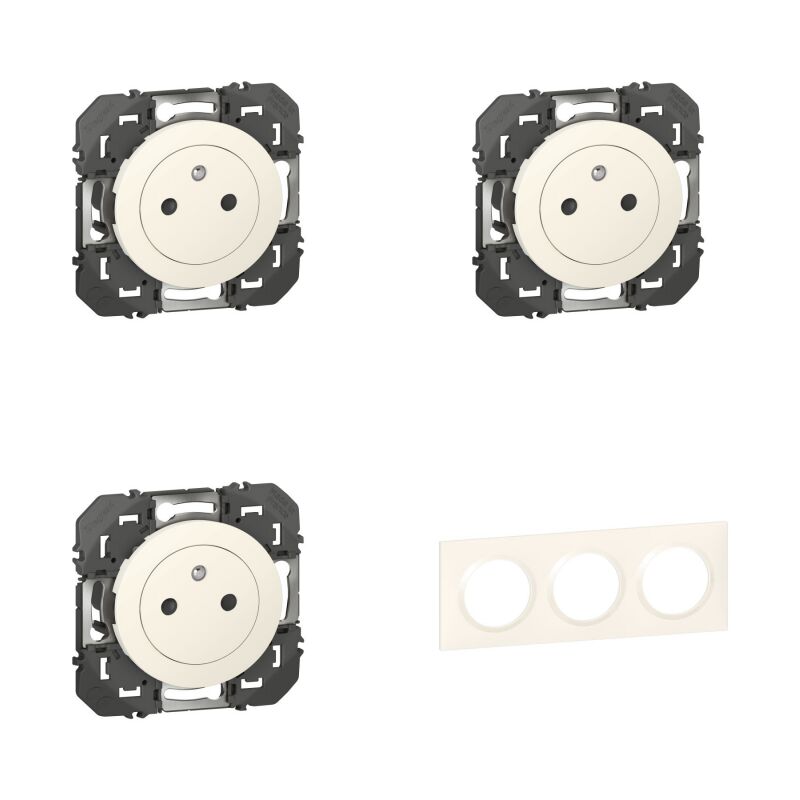 Legrand - Pack Dooxie 3x2P plus t plus Plaque 3P Blanc
