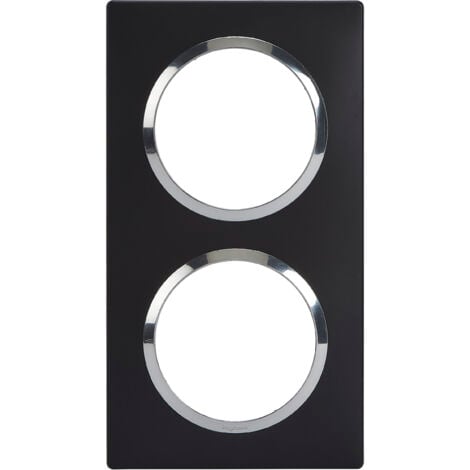 Legrand - Plaque carrée Dooxie 2 postes - Finition noir bague chromé