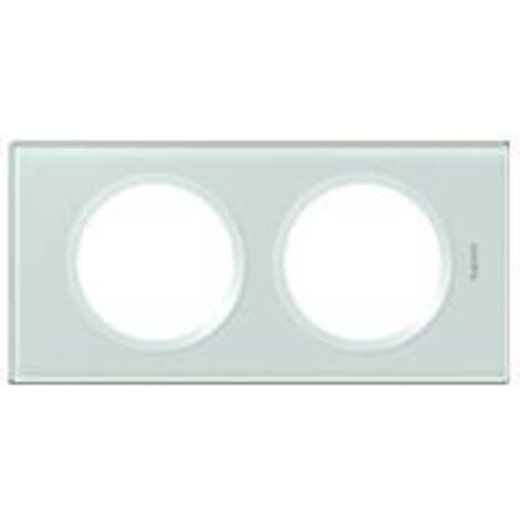 Legrand – Plaque Céliane 2 postes en verre kaolin – Montage horizontal ou vertical – Rattrapage jusqu'à 2,25 mm – 69312