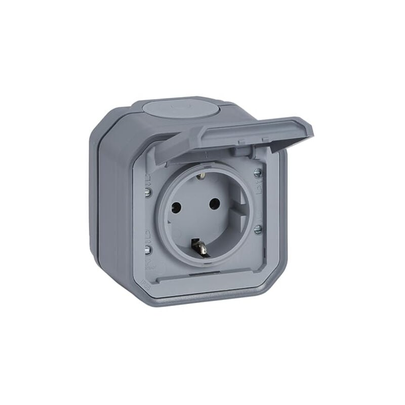 Plexo new 069730L prise murale en saillie pour pièces humides, norme schuko, avec couvercle à charnière, protection ant - Legrand