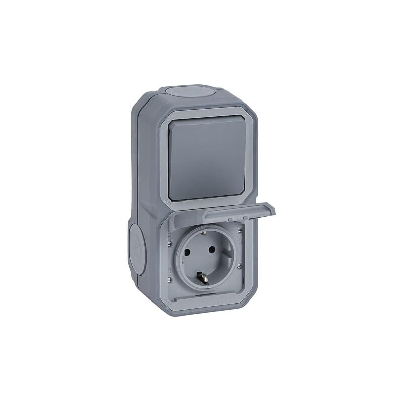 Plexo new 069746L interrupteur marche/arrêt universel pour pièces humides (1 pôle) et prise avec contact de protection - Legrand