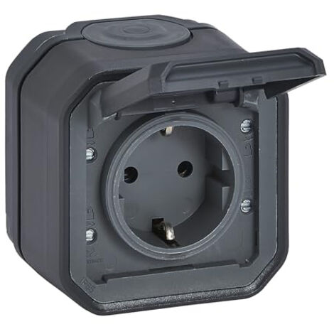 LEGRAND, PLEXO NEW 069799L PRISE MURALE STANDARD SCHUKO AVEC COUVERCLE À CHARNIÈRE, PROTECTION ANTI-CONTACT, BORNES ENFICHABLES,
