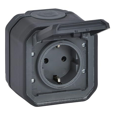 LEGRAND, PLEXO NEW 069799L PRISE MURALE STANDARD SCHUKO AVEC COUVERCLE À CHARNIÈRE, PROTECTION ANTI-CONTACT, BORNES ENFICHABLES,