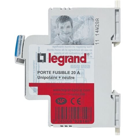 Legrand - Porte-fusibles 1P+N - 20A - 1 module - Pour cartouches 8,5 x 31,5mm