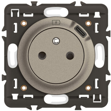 Legrand – Prise 2P+T avec port USB Type-C 7,5W – Enjoliveur Titanium – Connexion rapide sans outil – Usage intérieur uniquement