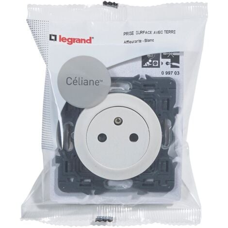 Legrand - Prise de courant avec terre Céliane Surface - Blanc avec support