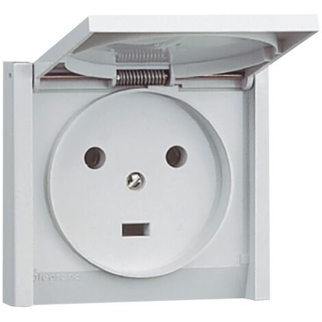 Legrand – Prise de courant étanche 2P+T 20A – IP44 – à fixer sur boîte Ø67mm – pour installation en milieu humide – Plexo complet encastré gris