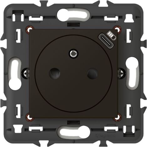 Legrand – Prise de courant surface Mosaic 2P+T avec chargeur USB Type-C 1,5A – Support intégré – Noir mat – LEG079161L