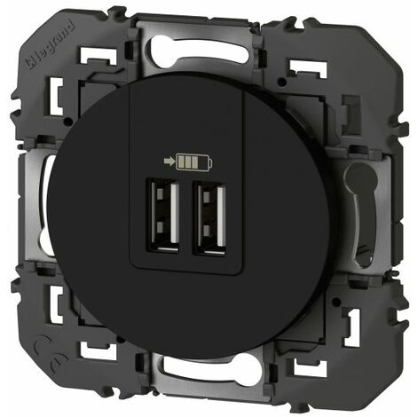 Legrand – Prise double USB Type A 3A – Recharge rapide 15W pour 2 appareils – Installation simple par bornes automatiques – Finition noire