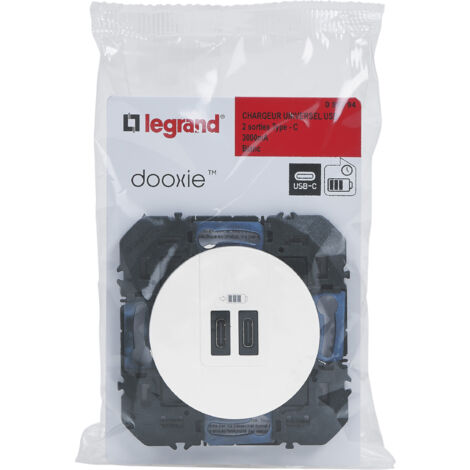 Legrand – Prise double USB Type-C 3A – Charge jusqu’à 15W – Installation rapide – Finition blanche pour tous les intérieurs