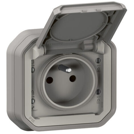 Legrand – Prise étanche encastrée 2P+T 16A grise – Indice de protection IP55 – 250V – Pour chantiers humides