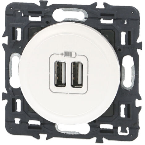 Legrand – Prise USB double blanche – Montage encastré ou en saillie – Gamme Céliane™ – Pour tablette et smartphone