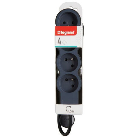 Legrand - Prolunga multipresa extra piatta con 4 prese di corrente con messa a terra con cavo da 1,5m - nero e grigio scuro