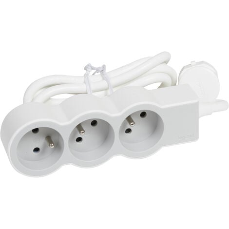 Legrand - Rallonge 3x2P+T avec cordon 1,5m 3G 1mm² - blanc/gris clair