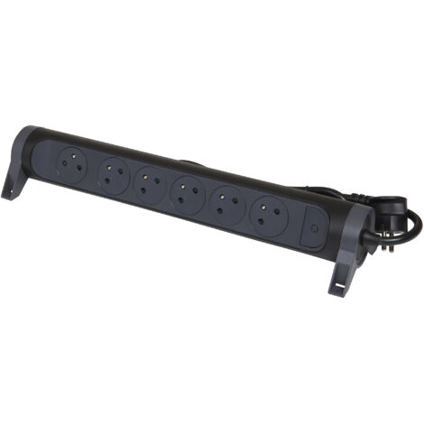 Legrand - Rallonge multiprise avec bloc rotatif de 6 prises 2P+T Surface , interrupteur et cordon longueur 1,5m - Noir/Gris foncé