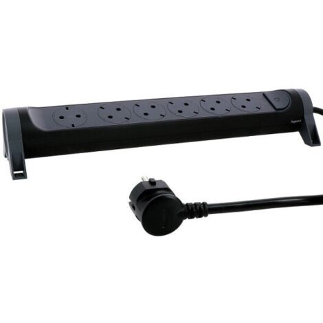 Legrand, Regleta giratoria de 6 enchufes, enchufe múltiple, montaje en pared o mesa, interruptor LED, cable de 1,5 m, color negro