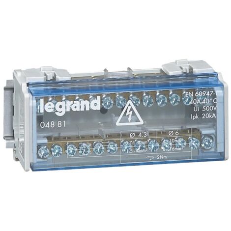 Legrand – Répartiteur pour tableau électrique bipolaire 40A – 6 modules – Tension 800V – Connexions 11x1,5 à 4 mm² – Installation sur rail DIN