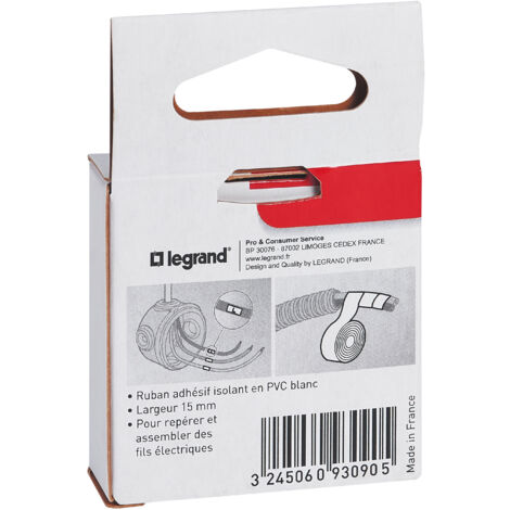 Legrand - Ruban adhésif isolant en PVC dimensions 15x10mm - Blanc