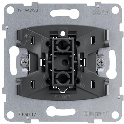 LEGRAND, SEANO BOUTON POUSSOIR AVEC CONTACT ALTERNATIF ET BORNE N, BORNES ENFICHABLES, FONCTION D'ÉCLAIRAGE LED REMPLAÇABLE (RÉF