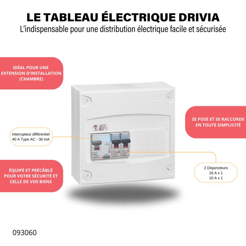 Legrand - Tableau électrique équipé drivia - spécial pour extension chambre