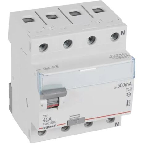Legrand TX3 Fehlerstromschutzschalter 40A, 4-polig, 500mA, Typ A, 400VAC, 4TE 411795