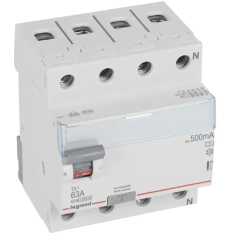 Legrand TX3 Fehlerstromschutzschalter 63A, 4-polig, 500mA, Typ A, 400VAC, 4TE 411796
