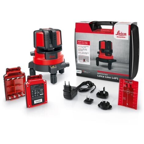 Leica Lino L4P1 – laser multilinea dotato di batteria agli ioni di litio, caricabatteria e valigetta di trasporto (fascio laser rosso, portata di lavoro: 15 m)