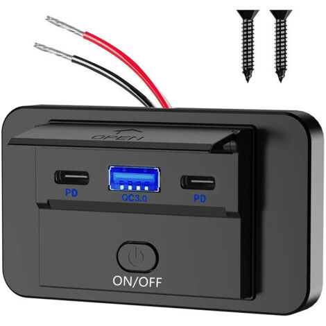 Leichte 12-V-USB-Aufbaubuchse mit zwei USB-C-Anschlüssen (30 W) und einem QC3.0-Anschluss (18 W) für das Auto, Ersatz-Ladepanel
