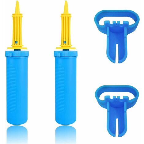 Leichte Ballonpumpe, langlebige Kunststoff-Handluftpumpe, Handballon für Party, Hochzeit, Zuhause, Geburtstag, 2 Stück, blau mit zwei Ballonknoten