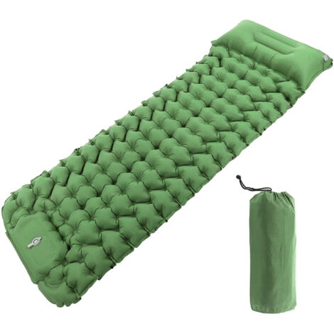 Leichte, selbstaufblasende Matratze zum Wandern und Campen mit integriertem Kissen, ideal für Rucksäcke.